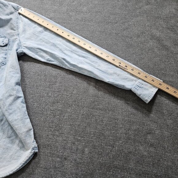 American Eagle Shirt Mens L Blue Collared Button Up LS Denim Faded Hippie Grunge - Picture 5 of 16